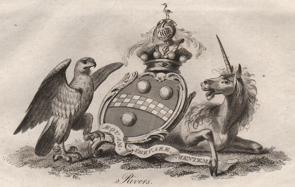 RIVERS. Coat of Arms. Heraldry 1790 old antique vintage print picture